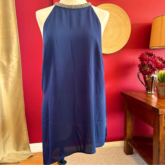 Astr Tops - EUC Astr Asymmetrical Tank Top/Blouse Sheer Lined Beaded Neck Line Size M